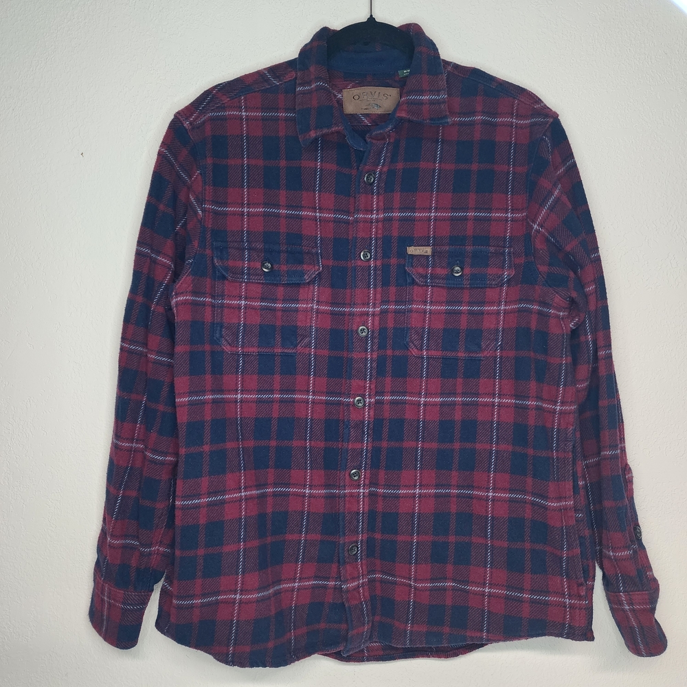 Orvis‎ Men’s M Heavyweight Double Brushed Flannel Shirt Plaid Shacket Button Up